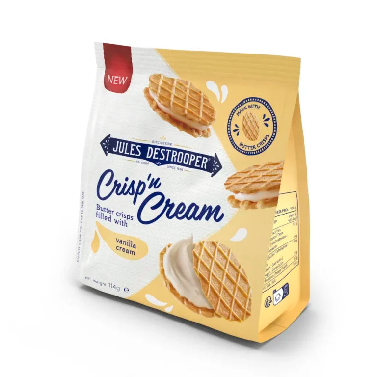 Jules Destrooper Crisp 'n Cream Natuurboterwafels vanille 114g