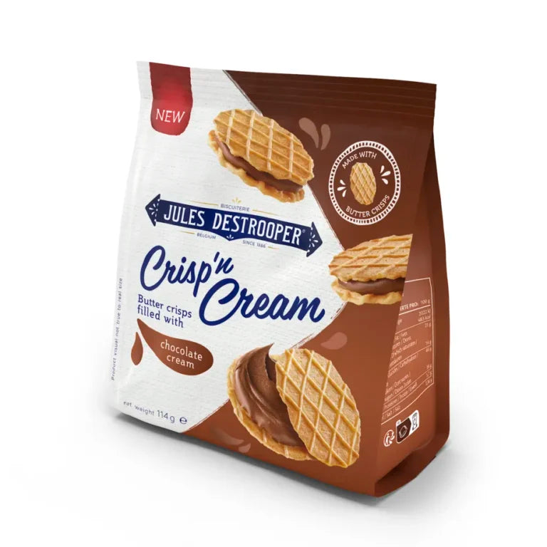 Jules Destrooper Crisp 'n Cream Natuurboterwafels chocolade 114g