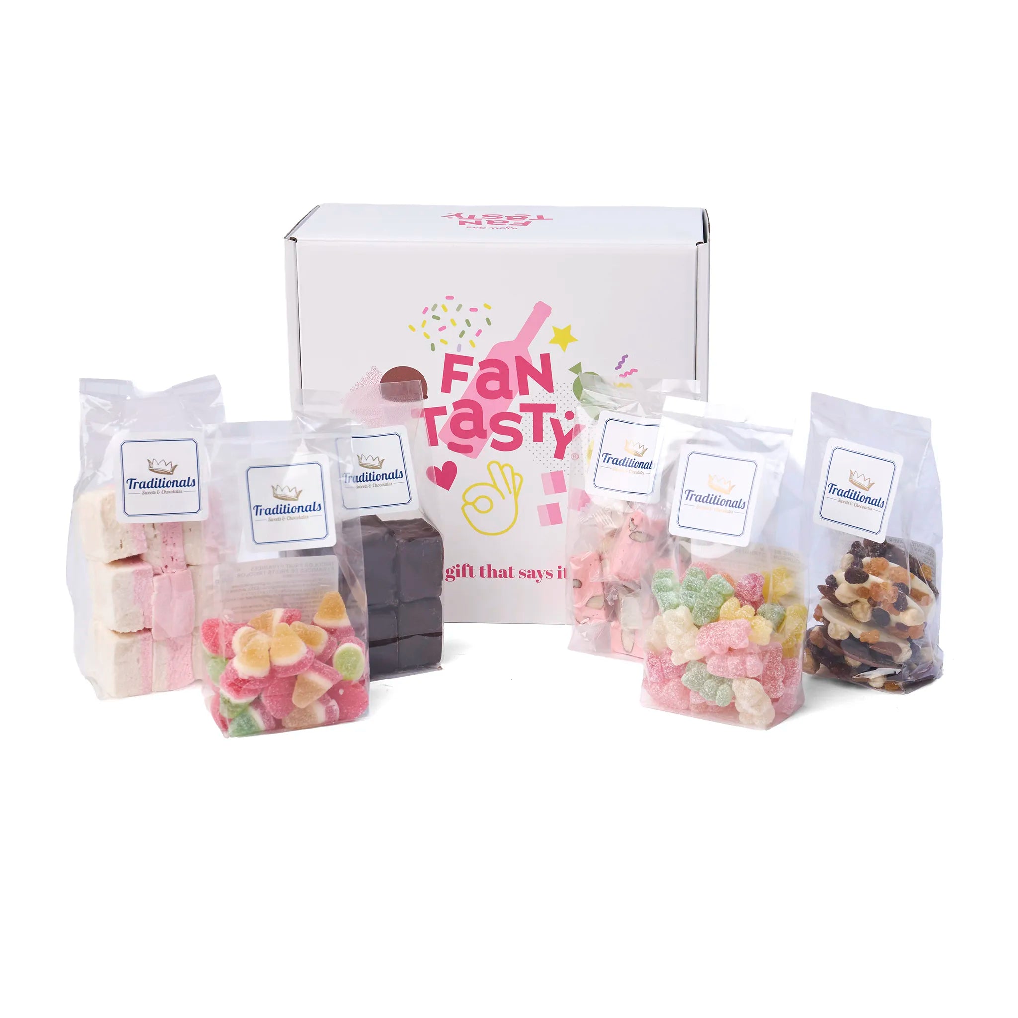 Alle producten uit het Geschenk Traditionals Belgische Smaaksensaties uitgestald rondom de doos