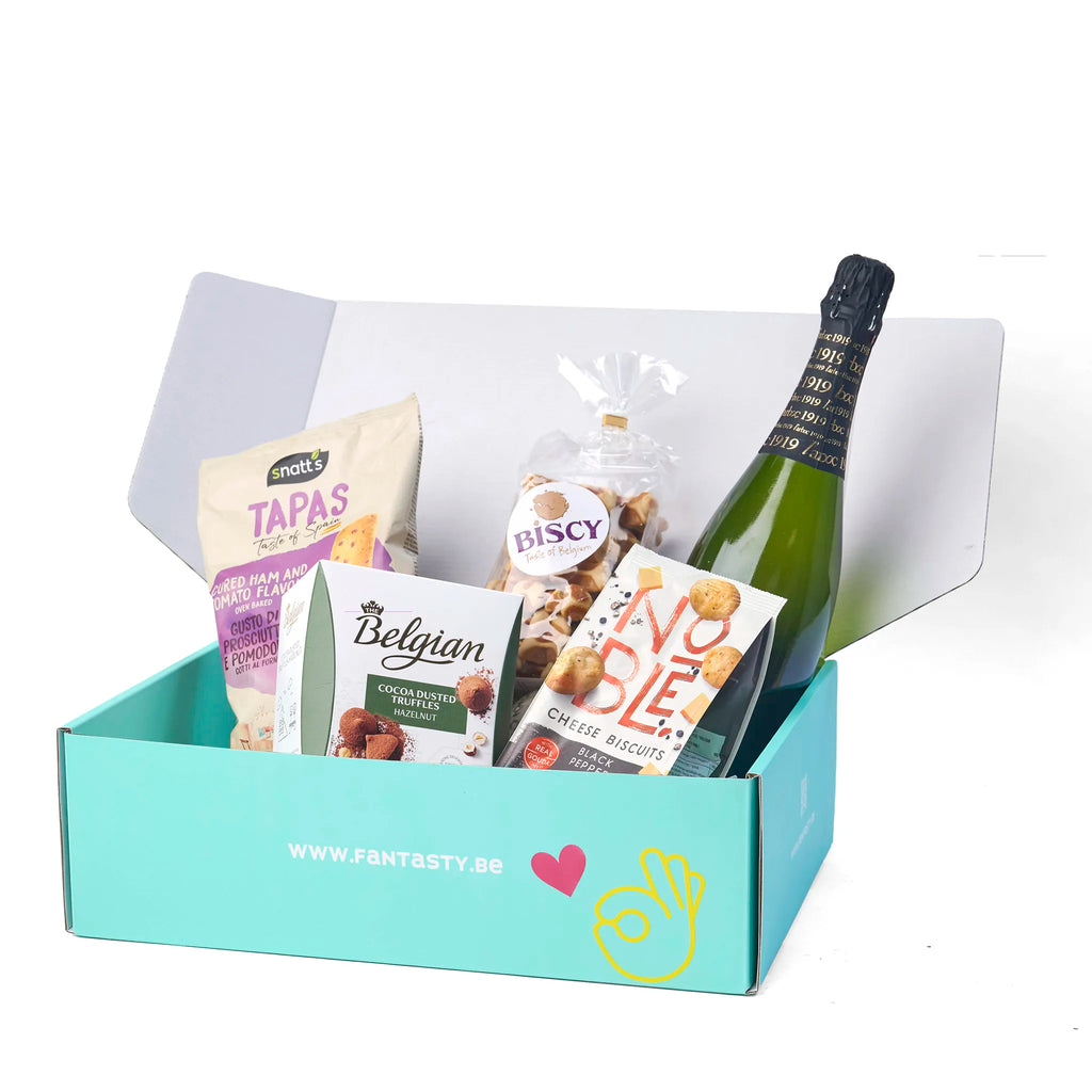 Geschenk Bubbels & Bites mooi verpakt in de open cadeaudoos